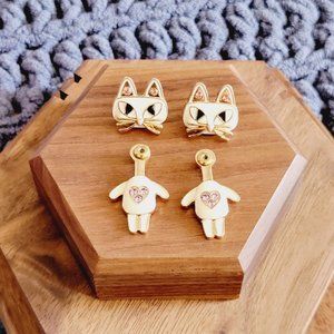 Betsey Johnson - Gold Silver Pink Cat Earrings - New in Box